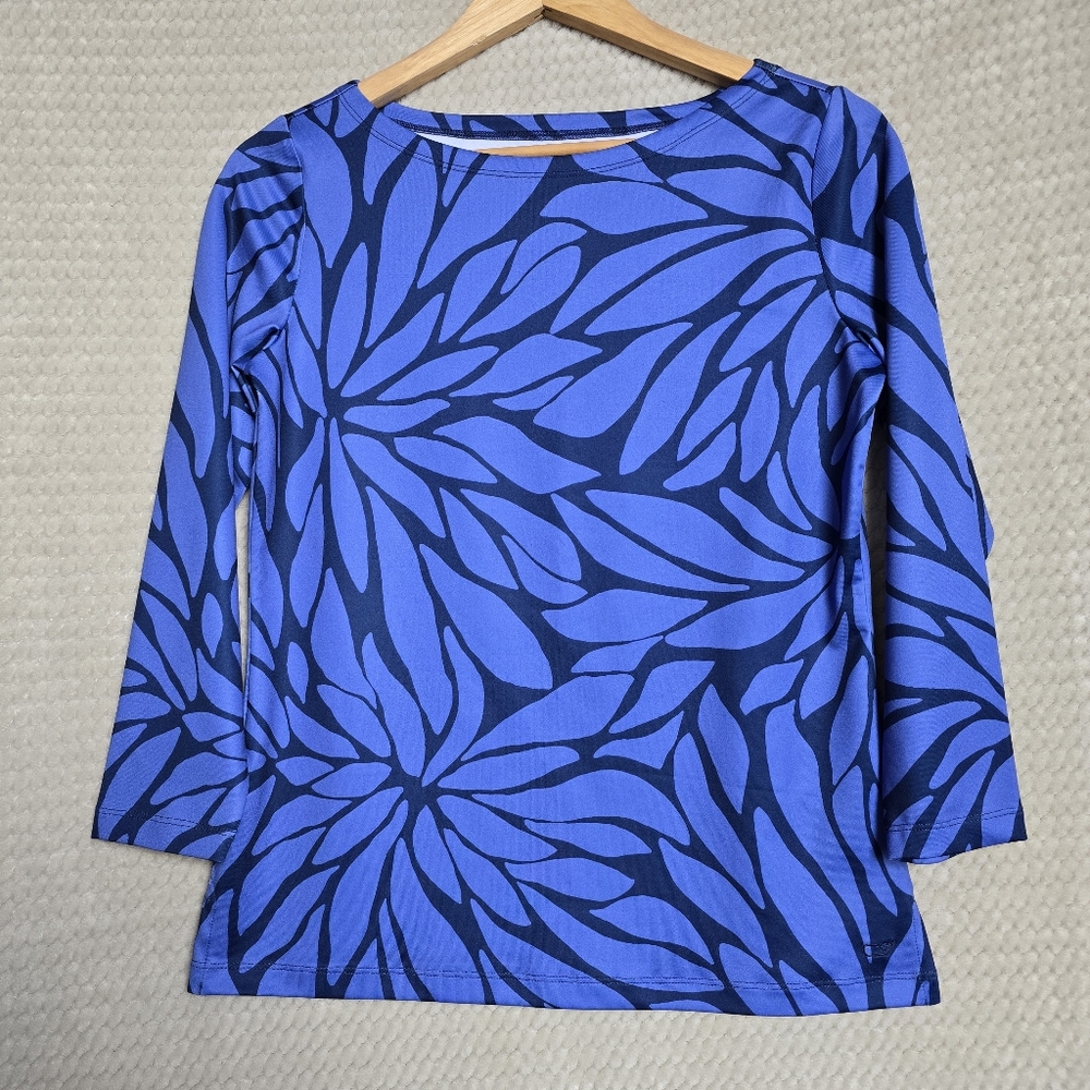 Vineyard Vines Bloom Sankaty Boat Neck Top Womens XS Purple Blue Stretch Casual